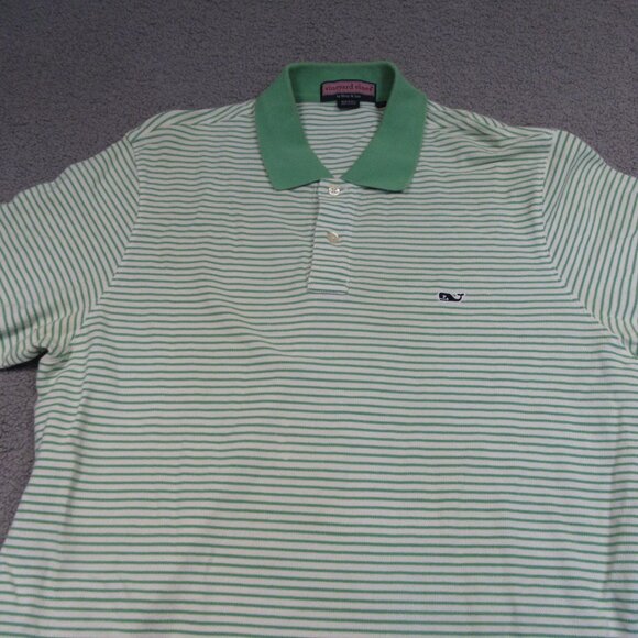 Vineyard Vines Men’s Polo Shirt Large Green White Stripes Shep & Ian Casual - Picture 2 of 8